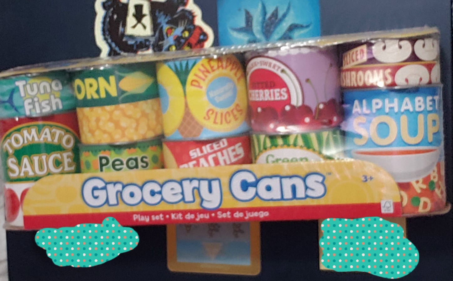 Pack of toy grocery cans.
